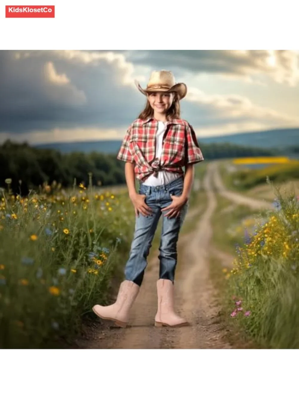 Girls Cowboy Boots PU Leather Mid Calf Western Boots